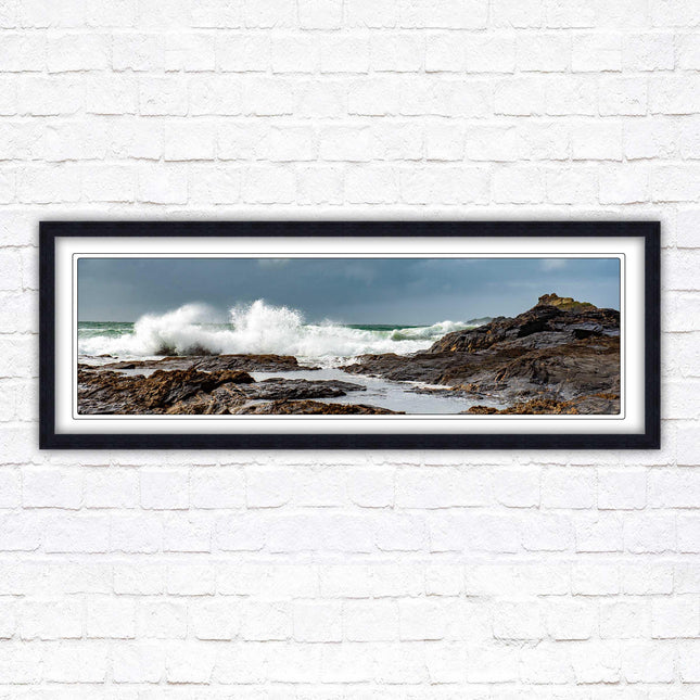 Framed picture of Trevone, Cornwall. Panoramic, Cornwall beach scene. A choice of picture frames and sizes.