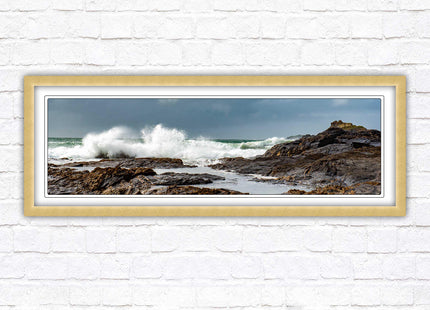 Framed picture of Trevone, Cornwall. Panoramic, Cornwall beach scene. A choice of picture frames and sizes.