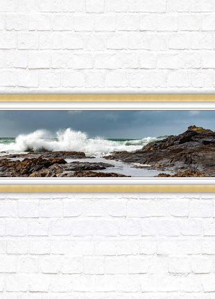 Framed picture of Trevone, Cornwall. Panoramic, Cornwall beach scene. A choice of picture frames and sizes.