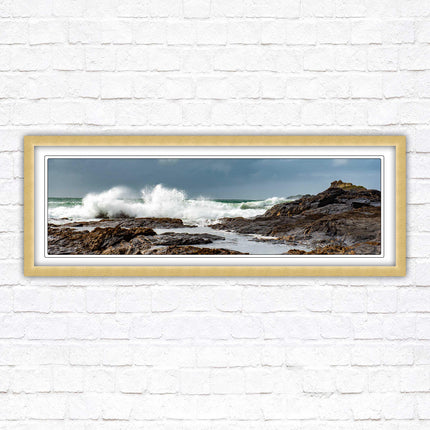 Framed picture of Trevone, Cornwall. Panoramic, Cornwall beach scene. A choice of picture frames and sizes.