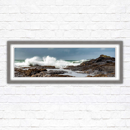 Framed picture of Trevone, Cornwall. Panoramic, Cornwall beach scene. A choice of picture frames and sizes.