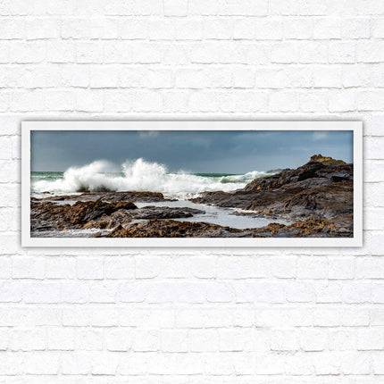 Framed picture of Trevone, Cornwall. Panoramic, Cornwall beach scene. A choice of picture frames and sizes.