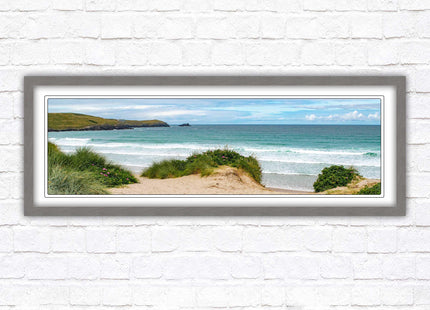 Framed picture of Fistral beach, Cornwall. Panoramic, Cornwall beach scene. A choice of picture frames and sizes.