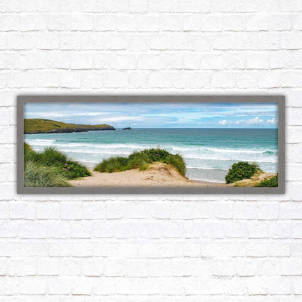 Framed picture of Fistral beach, Cornwall. Panoramic, Cornwall beach scene. A choice of picture frames and sizes.