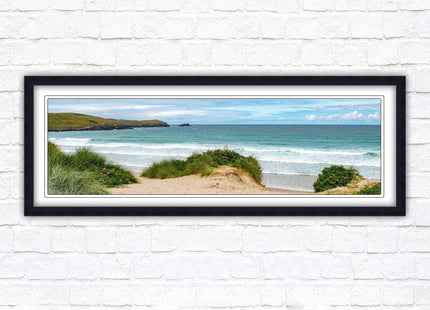 Framed picture of Fistral beach, Cornwall. Panoramic, Cornwall beach scene. A choice of picture frames and sizes.