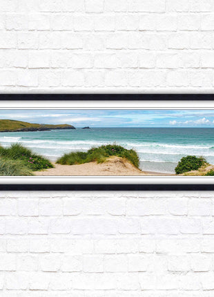 Framed picture of Fistral beach, Cornwall. Panoramic, Cornwall beach scene. A choice of picture frames and sizes.