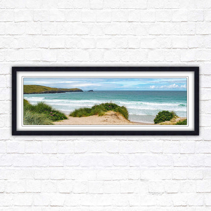 Framed picture of Fistral beach, Cornwall. Panoramic, Cornwall beach scene. A choice of picture frames and sizes.