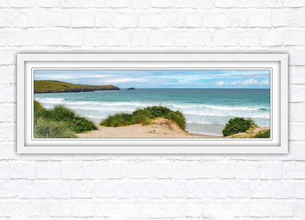 Framed picture of Fistral beach, Cornwall. Panoramic, Cornwall beach scene. A choice of picture frames and sizes.