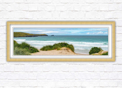 Framed picture of Fistral beach, Cornwall. Panoramic, Cornwall beach scene. A choice of picture frames and sizes.