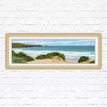 Framed picture of Fistral beach, Cornwall. Panoramic, Cornwall beach scene. A choice of picture frames and sizes.