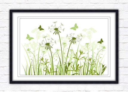 Butterflies and wild flowers. Framed picture with choice of frame colours
