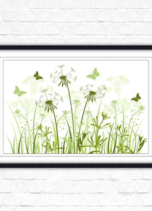 Butterflies and wild flowers. Framed picture with choice of frame colours