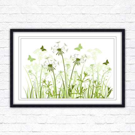 Butterflies and wild flowers. Framed picture with choice of frame colours