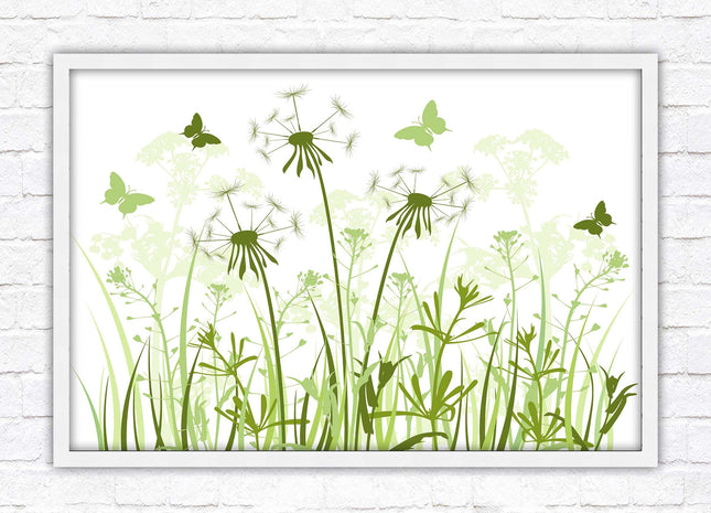 Butterflies and wild flowers. Framed picture with choice of frame colours