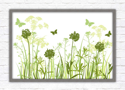 Butterflies and wild flowers. Framed picture with choice of frame colours. Green tone wall art. Image 2.