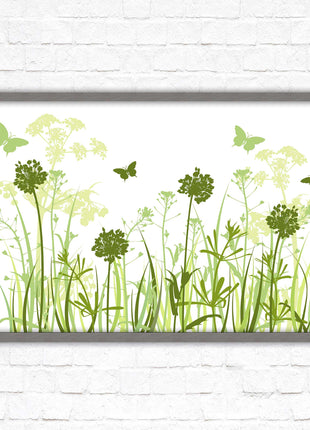 Butterflies and wild flowers. Framed picture with choice of frame colours. Green tone wall art. Image 2.