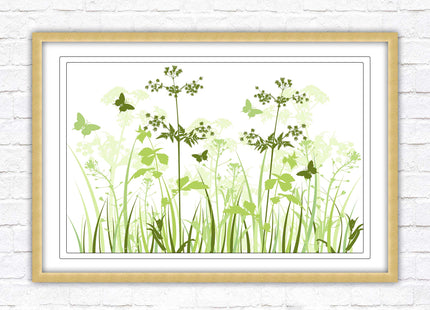 Butterflies and wild flowers. Framed picture with choice of frame colours. Green toned wall decor. Image 3.