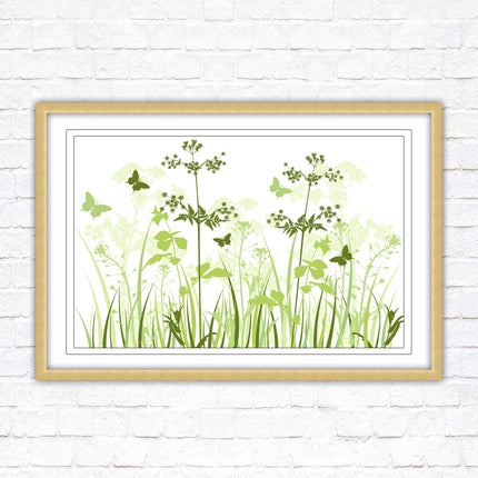 Butterflies and wild flowers. Framed picture with choice of frame colours. Green toned wall decor. Image 3.