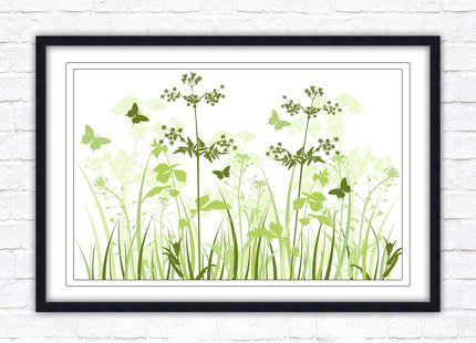 Butterflies and wild flowers. Framed picture with choice of frame colours. Green toned wall decor. Image 3.