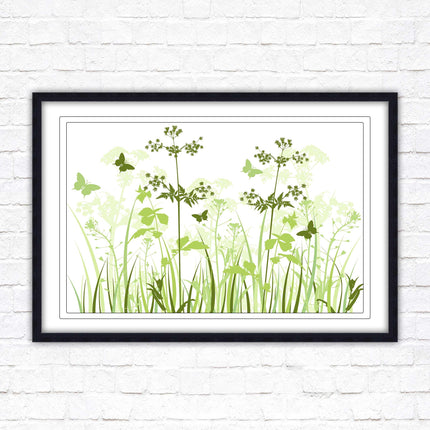 Butterflies and wild flowers. Framed picture with choice of frame colours. Green toned wall decor. Image 3.