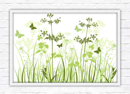 Butterflies and wild flowers. Framed picture with choice of frame colours. Green toned wall decor. Image 3.