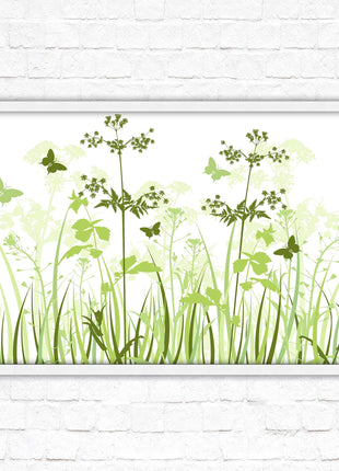 Butterflies and wild flowers. Framed picture with choice of frame colours. Green toned wall decor. Image 3.