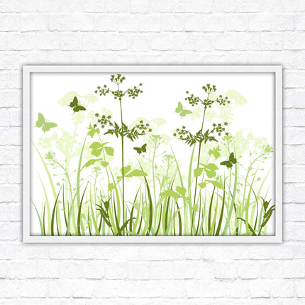 Butterflies and wild flowers. Framed picture with choice of frame colours. Green toned wall decor. Image 3.
