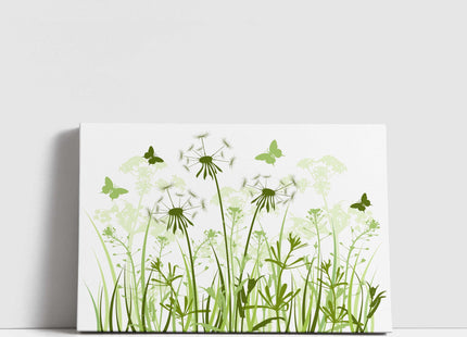 Wild flowers and butterflies, green grasses. Canvas Print, Wall art for home or office (Interior Decor) green. Ideal gift. Image 1.