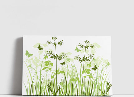 Wild flowers and butterflies, green grasses. Canvas Print Wall décor for home or office (Interior) green. Ideal gift. Image 2.