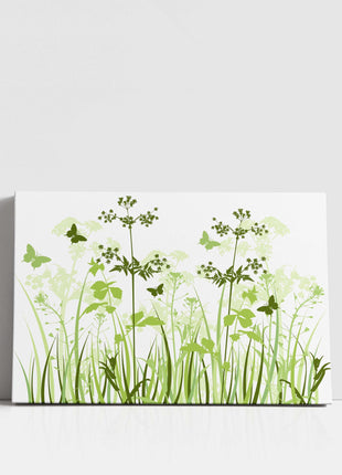 Wild flowers and butterflies, green grasses. Canvas Print Wall décor for home or office (Interior) green. Ideal gift. Image 2.