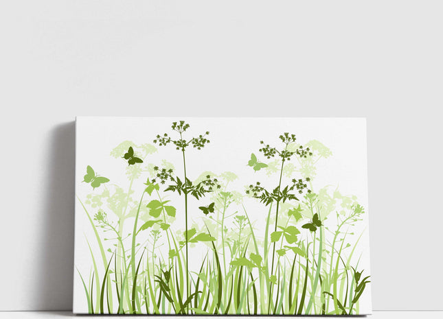 Wild flowers and butterflies, green grasses. Canvas Print Wall décor for home or office (Interior) green. Ideal gift. Image 2.