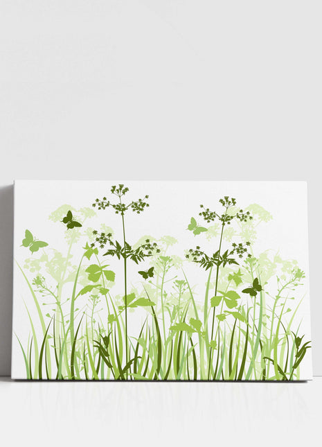 Wild flowers and butterflies, green grasses. Canvas Print Wall décor for home or office (Interior) green. Ideal gift. Image 2.