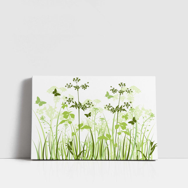 Wild flowers and butterflies, green grasses. Canvas Print Wall décor for home or office (Interior) green. Ideal gift. Image 2.
