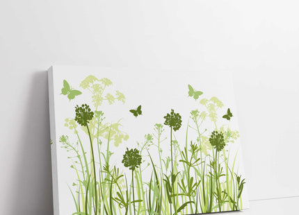Wild flowers and butterflies, green grasses. Canvas Print, Wall art for home or office (Interior) green. Ideal gift. Image 3