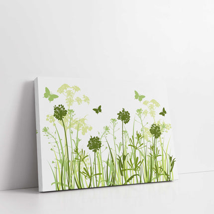 Wild flowers and butterflies, green grasses. Canvas Print, Wall art for home or office (Interior) green. Ideal gift. Image 3