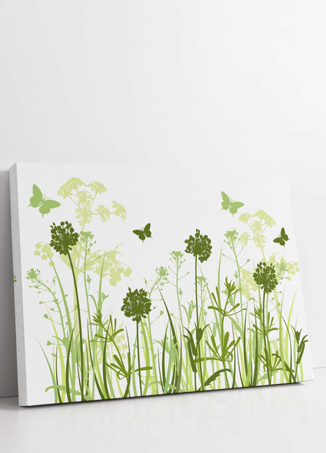 Wild flowers and butterflies, green grasses. Canvas Print, Wall art for home or office (Interior) green. Ideal gift. Image 3