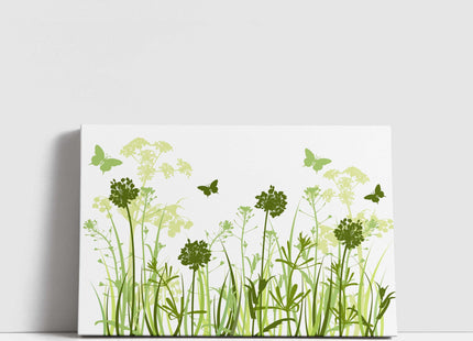 Wild flowers and butterflies, green grasses. Canvas Print, Wall art for home or office (Interior) green. Ideal gift. Image 3