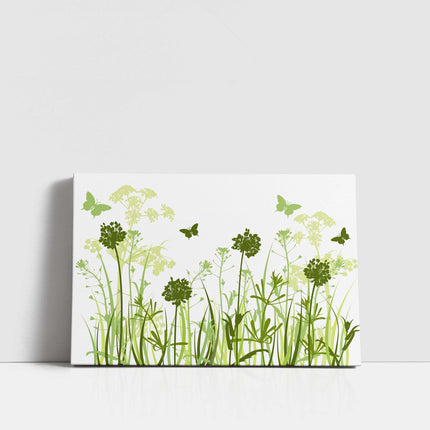 Wild flowers and butterflies, green grasses. Canvas Print, Wall art for home or office (Interior) green. Ideal gift. Image 3