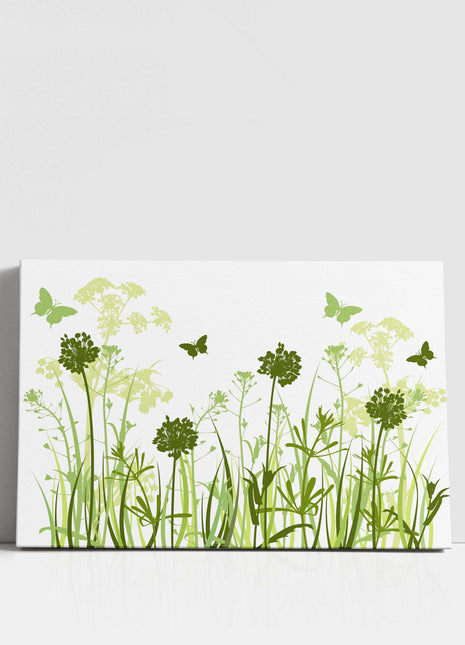 Wild flowers and butterflies, green grasses. Canvas Print, Wall art for home or office (Interior) green. Ideal gift. Image 3
