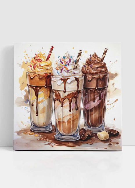 Milkshakes canvas picture print painted art work for kitchen framed ready to hang