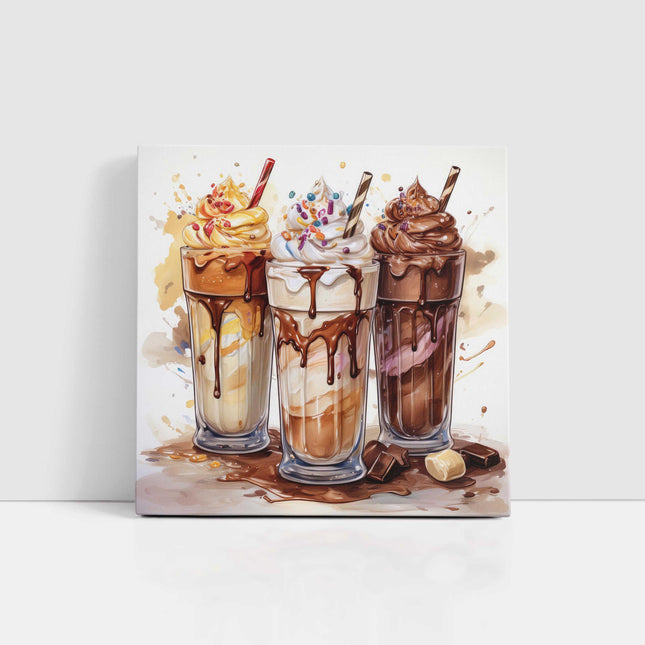 Milkshakes canvas picture print painted art work for kitchen framed ready to hang