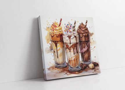 Milkshakes canvas picture print painted art work for kitchen framed ready to hang