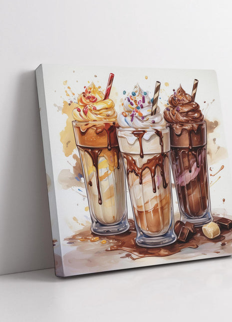 Milkshakes canvas picture print painted art work for kitchen framed ready to hang