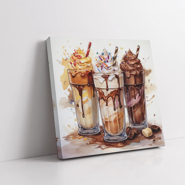 Milkshakes canvas picture print painted art work for kitchen framed ready to hang