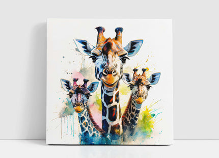 Giraffes canvas picture print. Colourful watercolour wall art. A choice of sizes available.