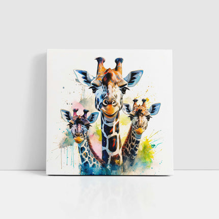 Giraffes canvas picture print. Colourful watercolour wall art. A choice of sizes available.