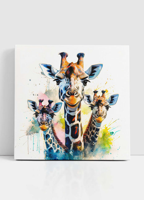 Giraffes canvas picture print. Colourful watercolour wall art. A choice of sizes available.