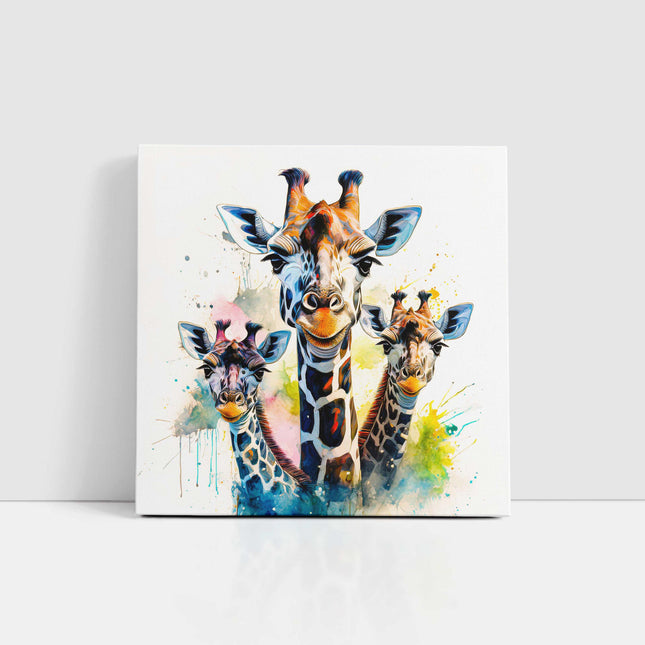 Giraffes canvas picture print. Colourful watercolour wall art. A choice of sizes available.