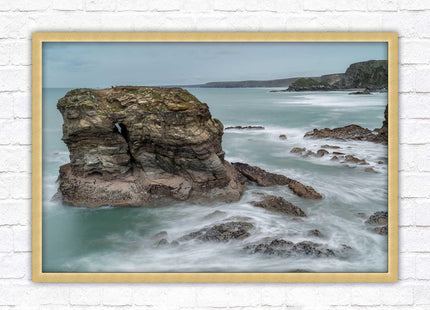 Cornish coastline near Porth Island. Framed picture print with choice of frame colours