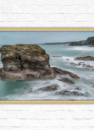 Cornish coastline near Porth Island. Framed picture print with choice of frame colours